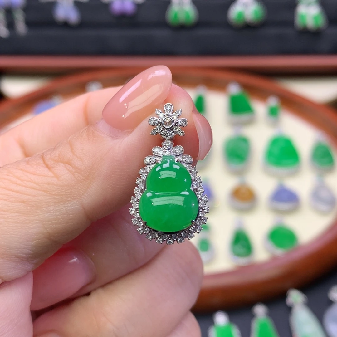 翡翠18K金镶嵌吊坠(不含链)