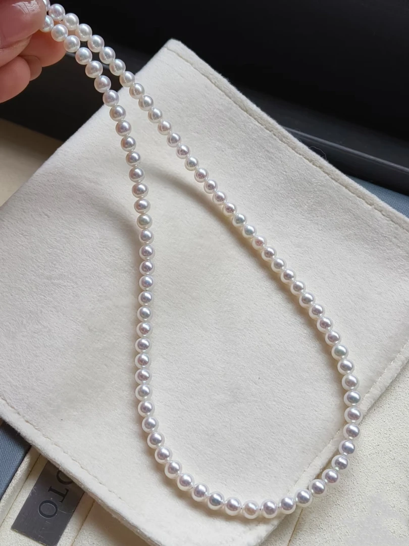 超越ako(近5mm)18K金天女光小米正圆完美无暇淡水珍珠项链个性