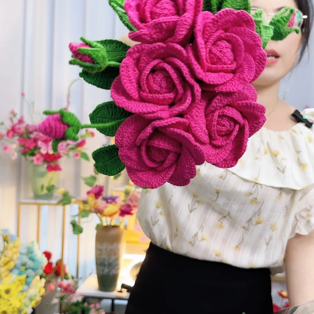 莱赛尔纤维棉手工钩织蔷薇花