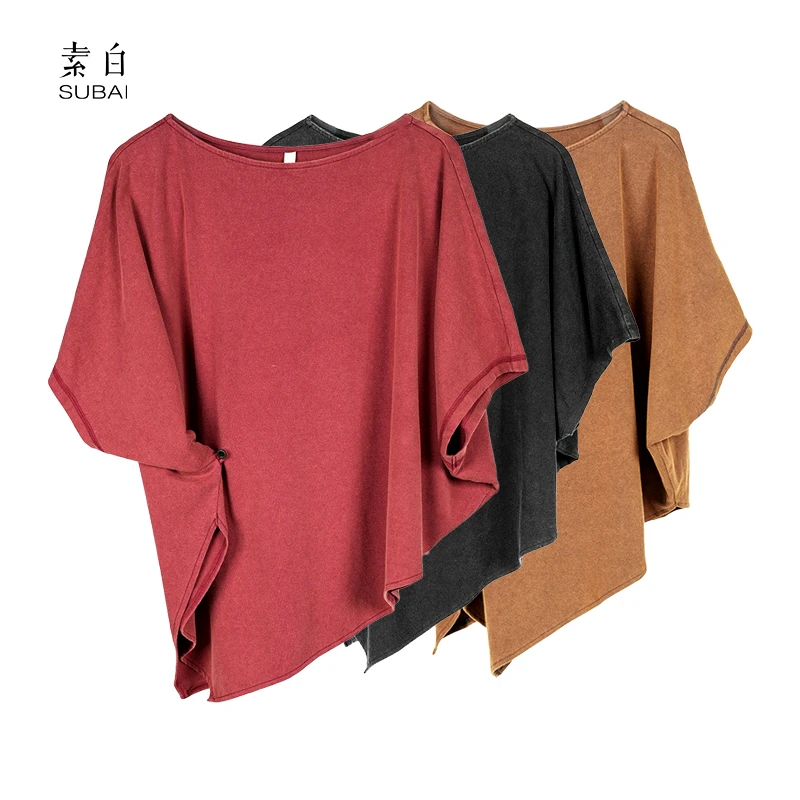 素白【泡芙】纯色洋气时髦不规则短袖T恤SB2501T01110