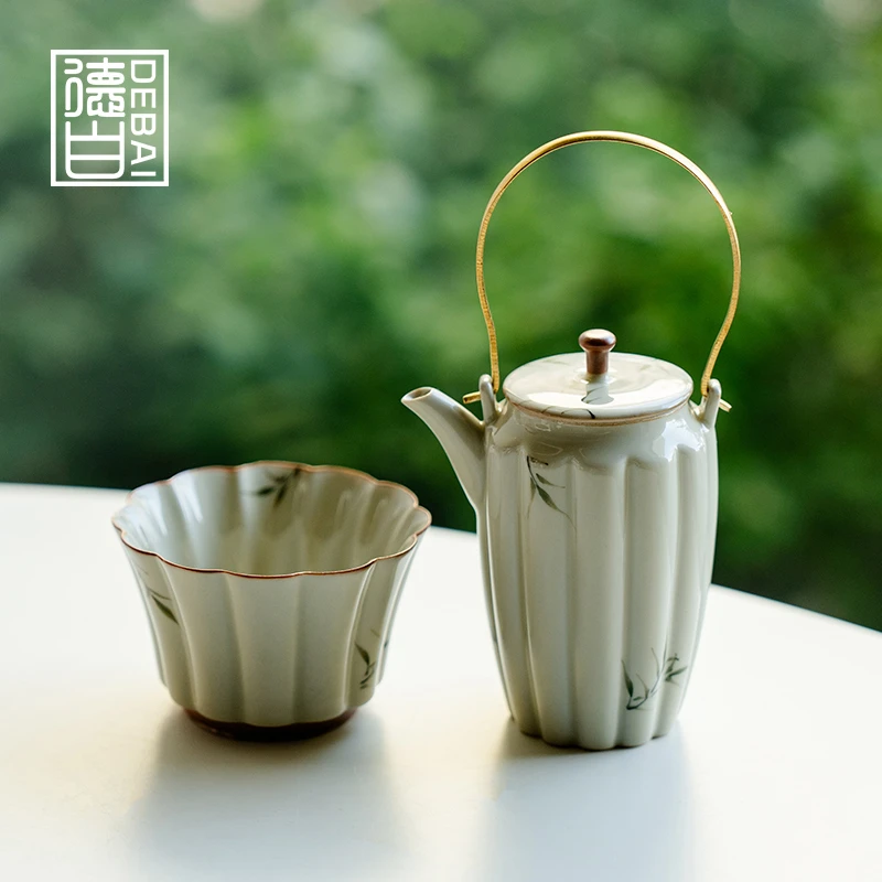 德白新中式水壶陶瓷纯手绘筱竹提梁壶泡茶壶茶杯女士家用功夫茶具