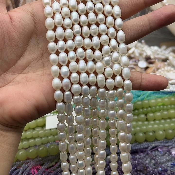 玛瑙/玉髓未镶嵌珠宝半成品一条6.5mm左右米珠珍珠