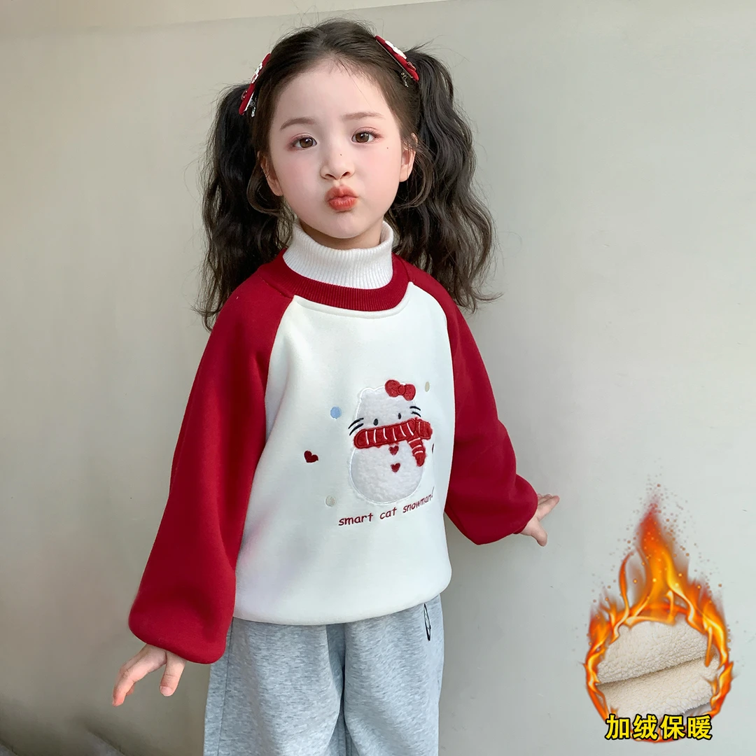 女童加绒卫衣秋冬2025新款女宝宝洋气卡通加厚一体绒儿童冬装上衣
