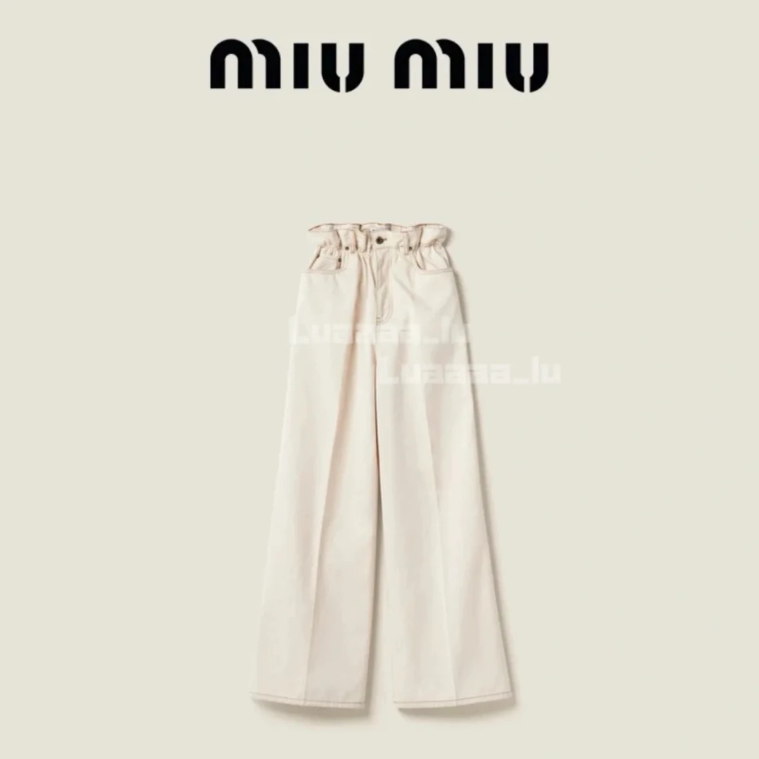 未使用 MIU MIU/缪缪 刺绣字母花苞长裤 纯色休闲裤 女款 秀款