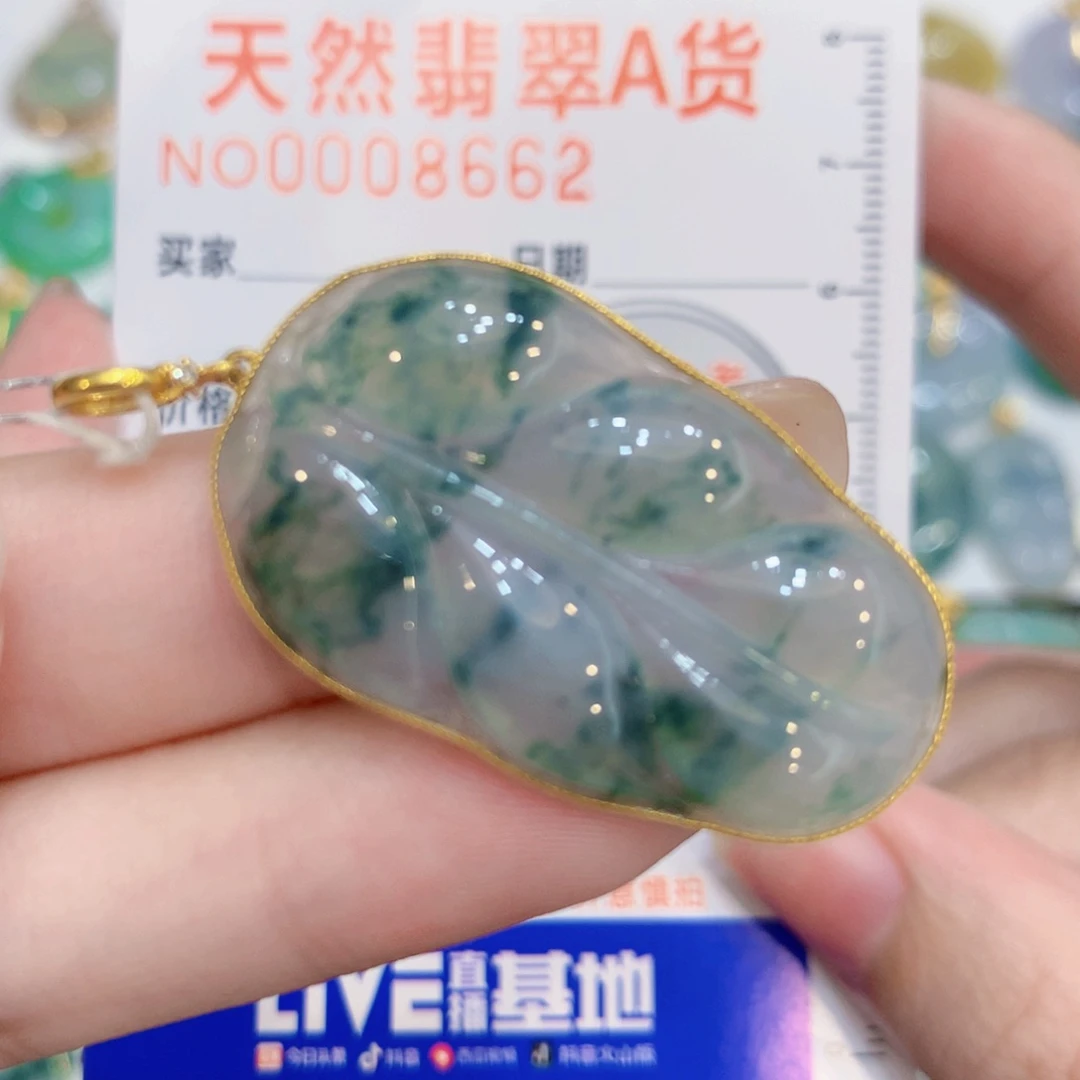 翡翠18K金镶嵌颈饰叶子