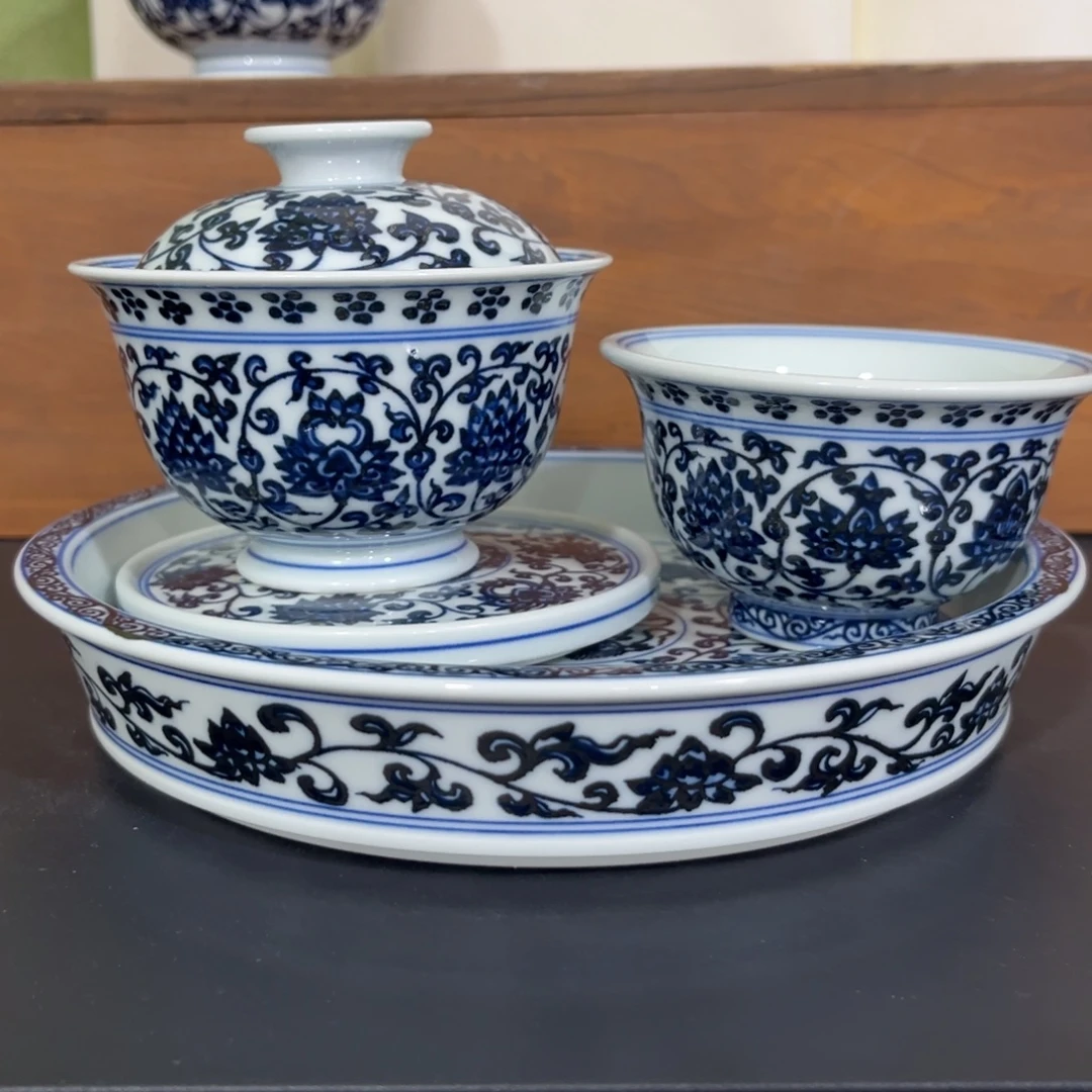 永乐青花缠枝莲四件套