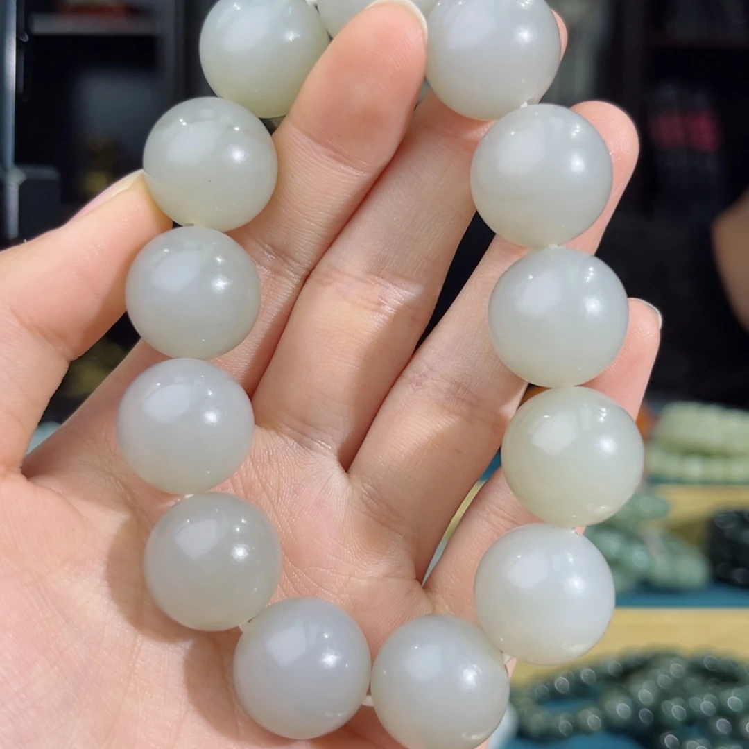 和田玉手链未镶嵌手串纯天然青海料冰烟紫18mm