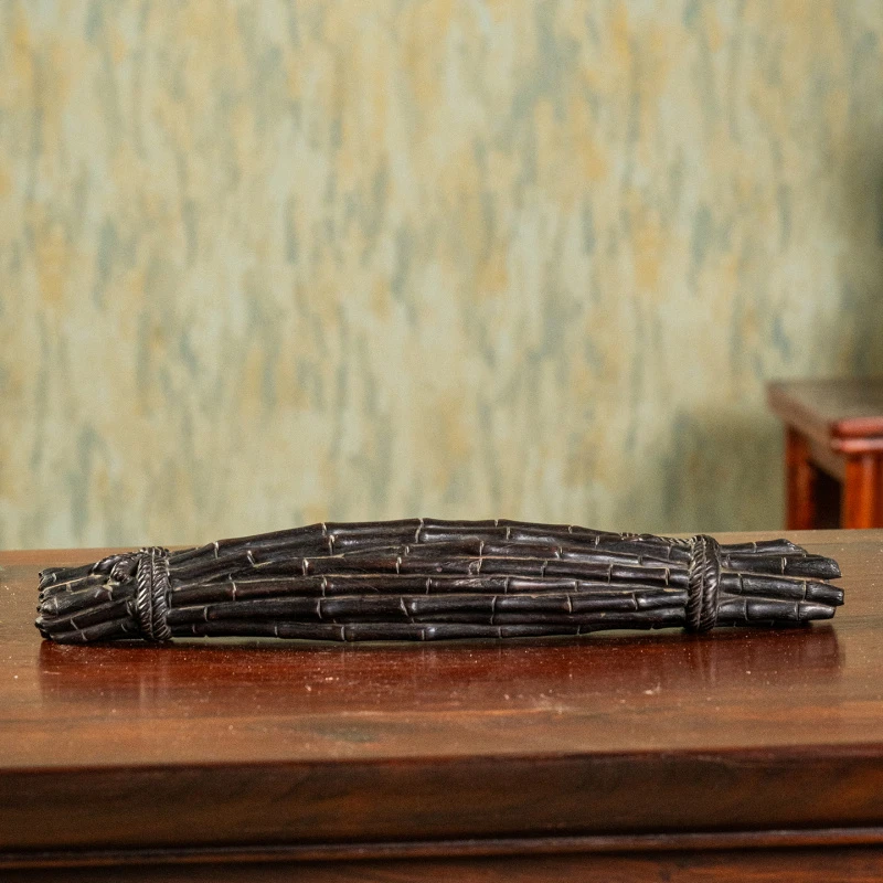 清代紫檀木雕一捆竹镇纸老物件文玩古董收藏文房雅器小叶紫檀镇尺