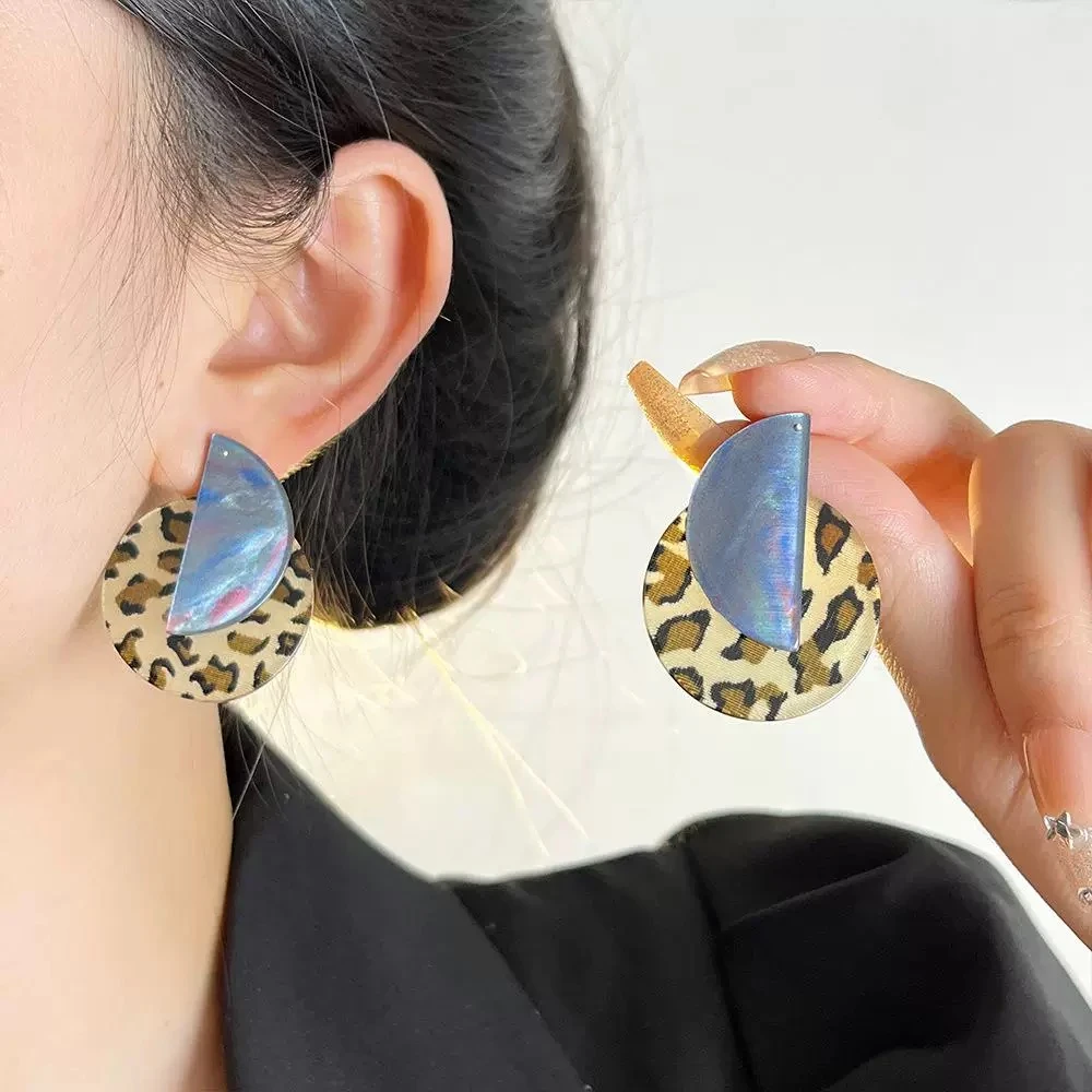 非金属亚克力耳饰 野性魅力!豹纹耳钉个性夸张耳饰复古几何耳环女