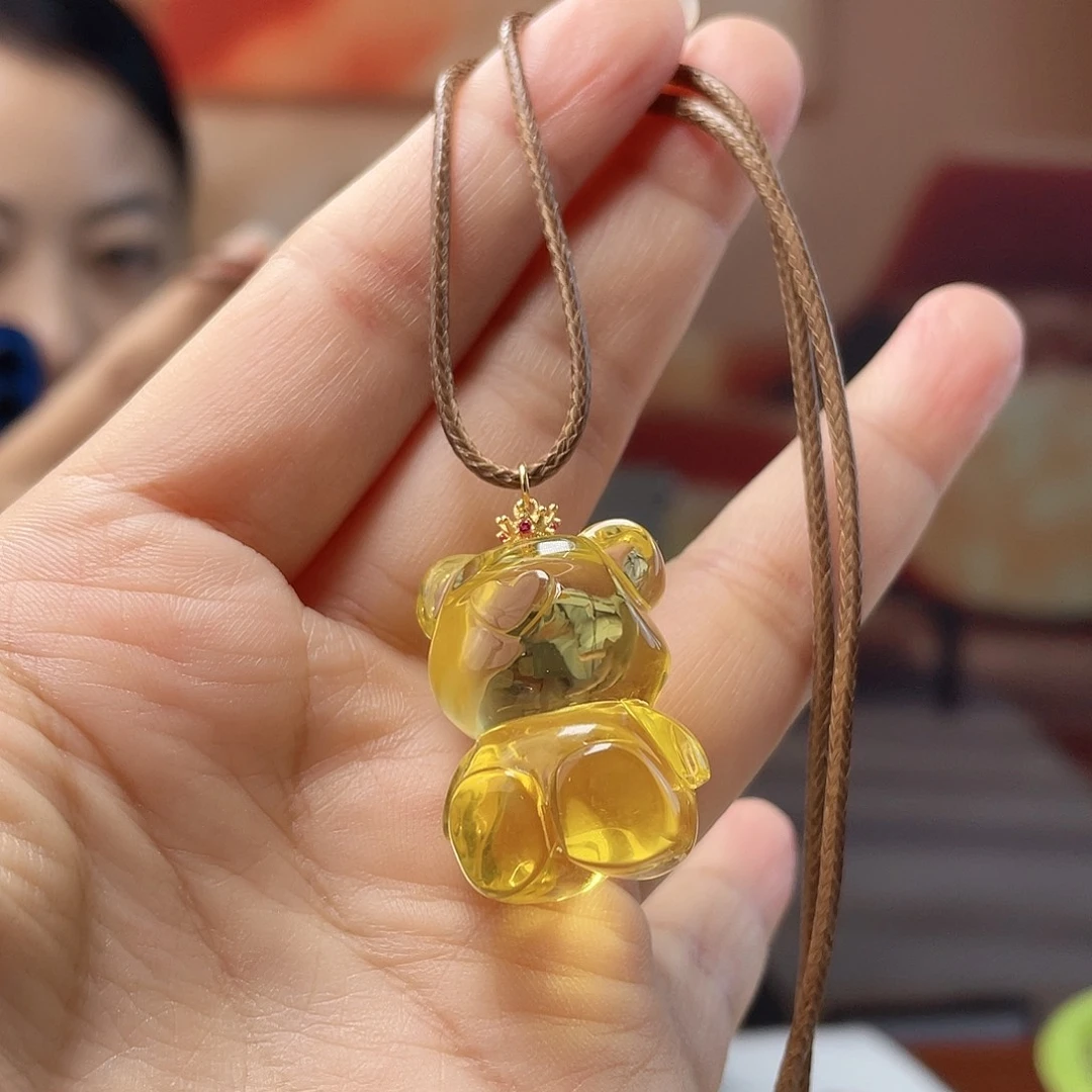 裸石蜜蜡银S925镶嵌琥珀吊坠