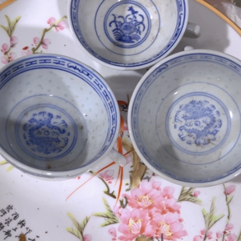 【闪购商品】紫砂盖碗青*瓷青花杯子5个