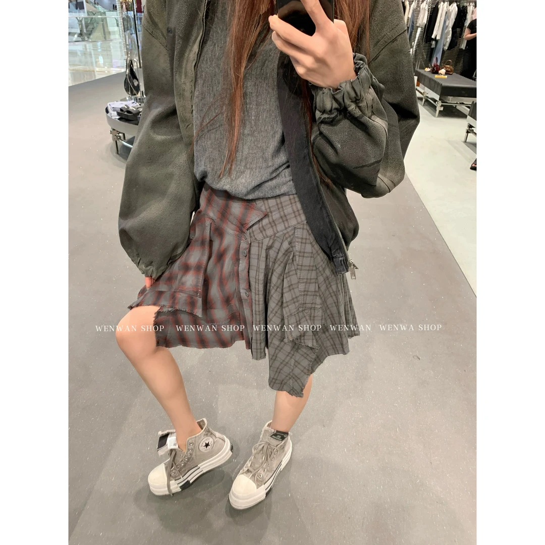 【苏格兰画报】格纹拼色不规则小众半身裙