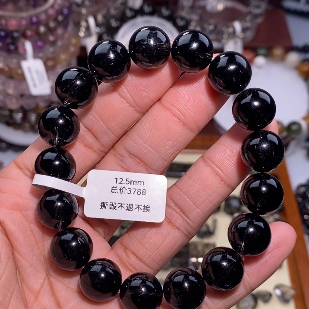 水晶手链未镶嵌黑发晶全透体满发顺发12.5mm毕业级