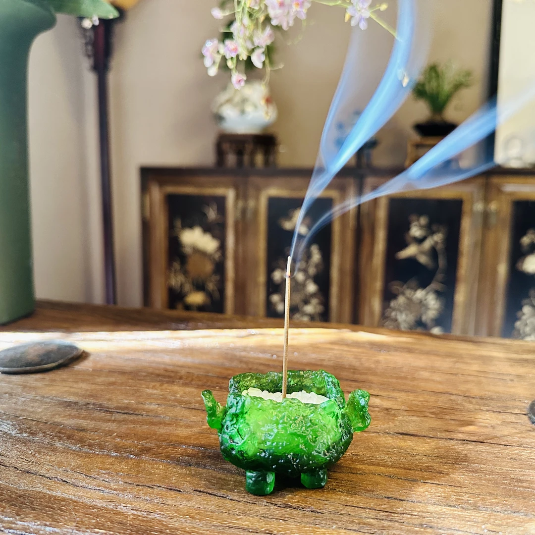 古法琉璃 方形 双耳小香炉 创意摆件 氛围感