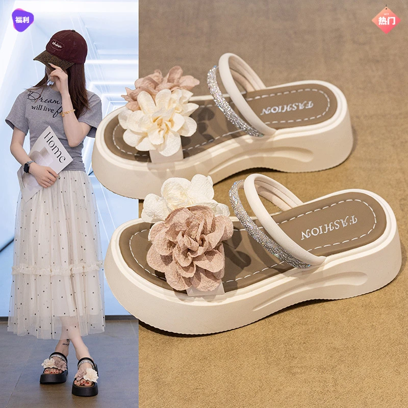 风凉沙滩凉鞋裙子配外穿拖仙女防滑厚底花朵2025新款凉拖鞋女夏季