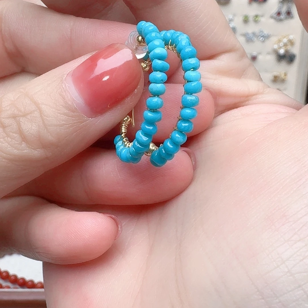 绿松石耳饰银S925镶嵌耳钉