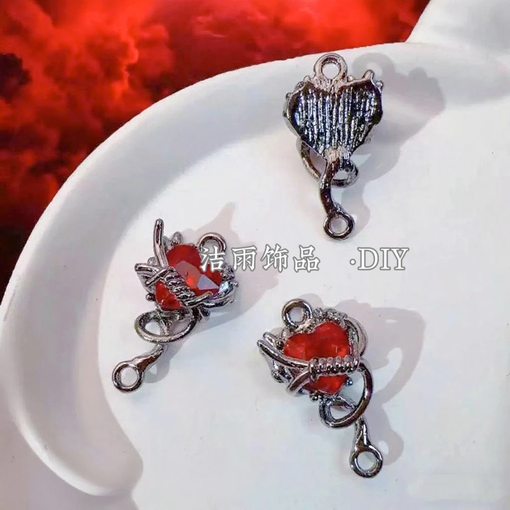 (洁雨饰品 DIY)  P494   “爱心星球” 黑红爱心双吊挂坠diy