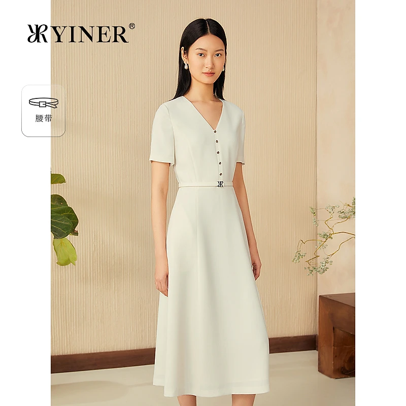 【轻奢三醋酸】YINER音儿专选2025夏季新款法式V领显瘦气质连衣裙