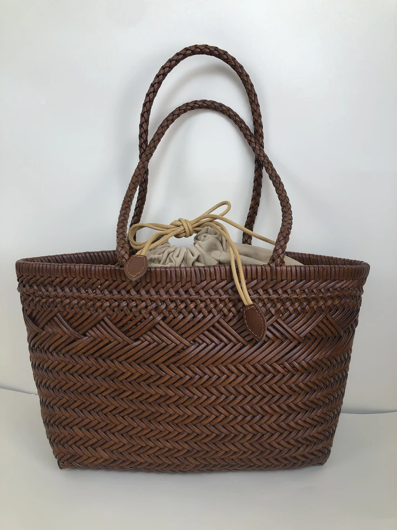 法式花纹款手工编织包68073CM手提包女真皮菜篮子休闲度假