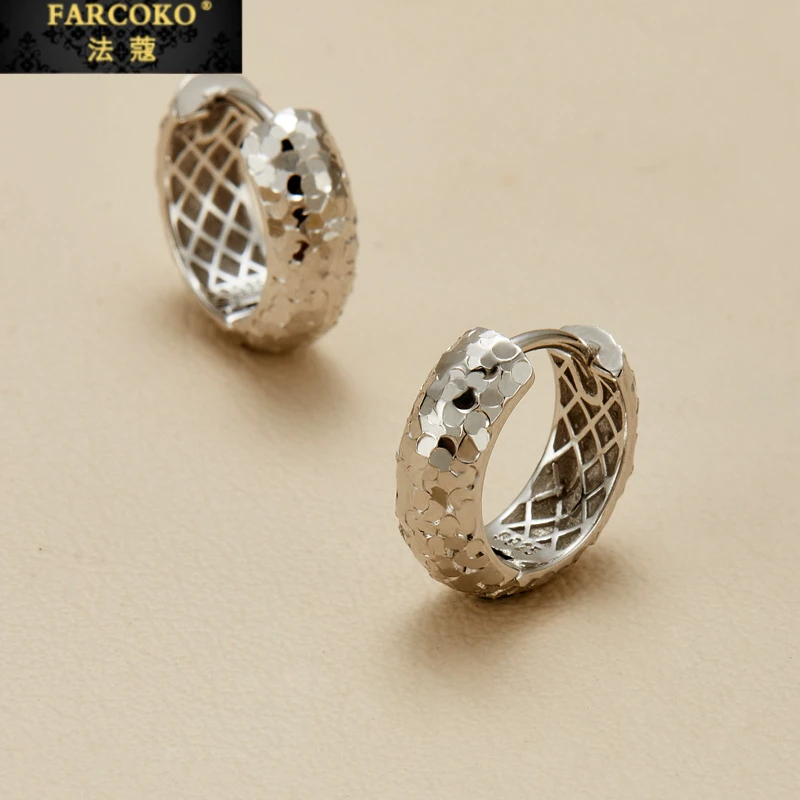 FARCOKO/法蔻 925银耳饰 碎冰冰圆形耳环女高级感爆闪小耳扣耳饰