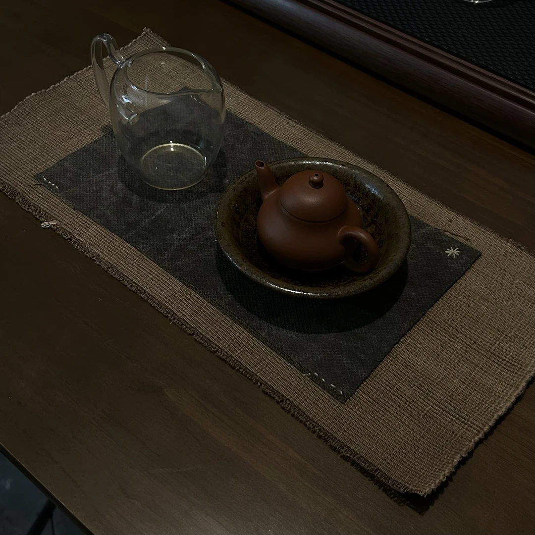 手工缝茶席老料手织植物染隔热垫轻奢艺茶道古朴桌旗