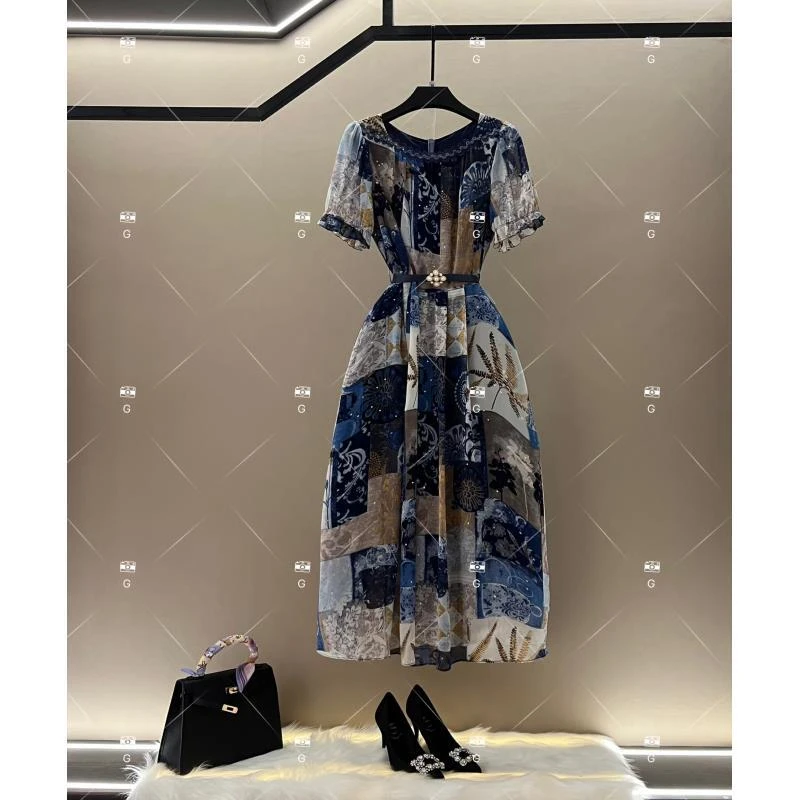 春夏设计师优雅轻奢时尚显瘦气质连衣裙 GS-57189