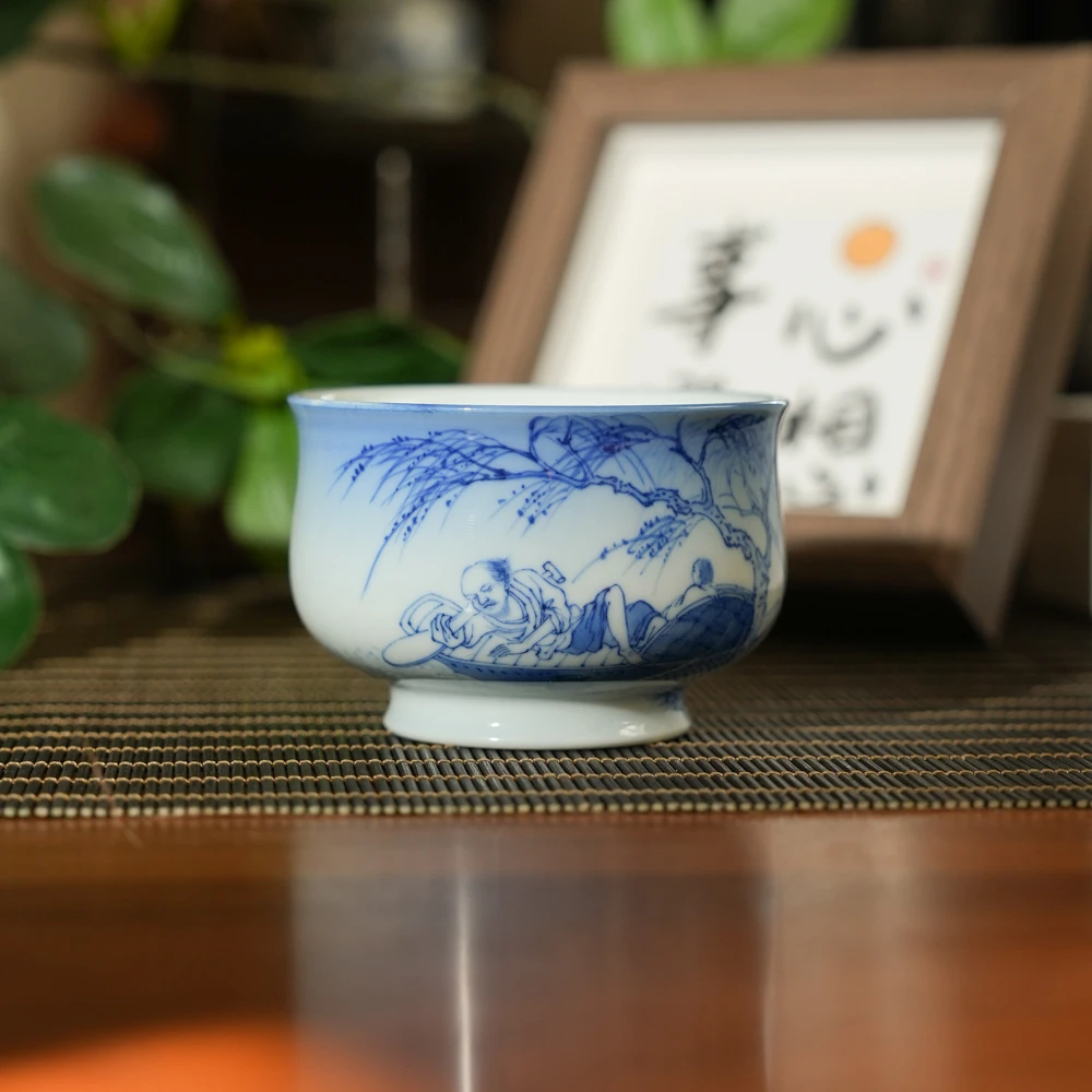 【小乔赏瓷】预售景德镇手工手绘青花柴窑雪景人物炉式杯moshe823.