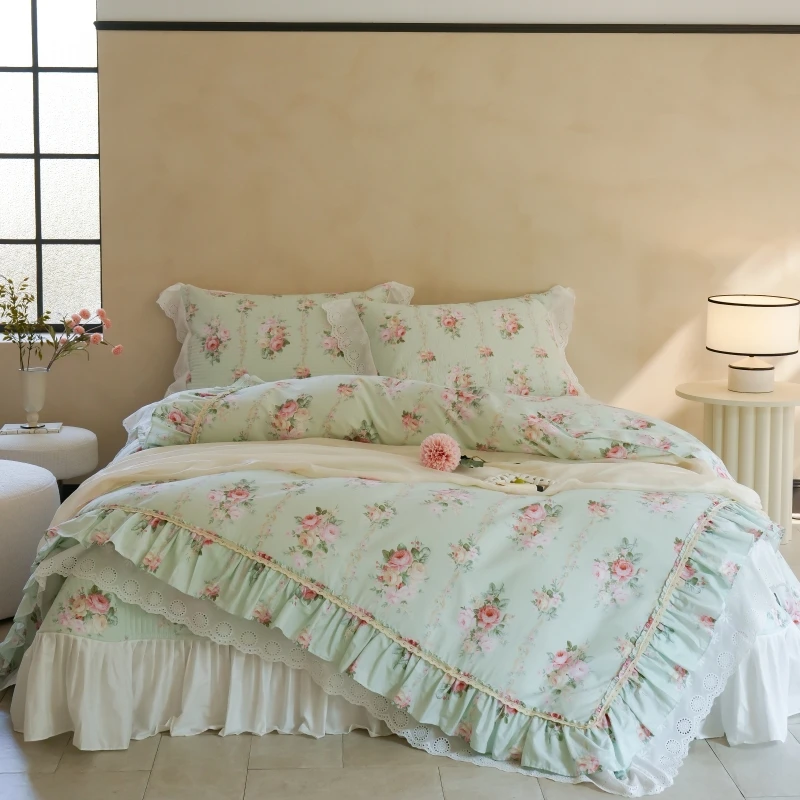 【晴美】法式风全棉床盖四件套-梦幻花园系列-绿