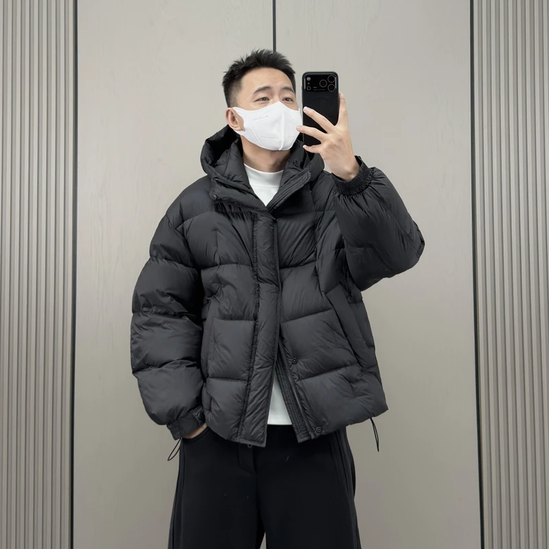 梅一天白鸭绒连帽高充绒泡芙羽绒服男冬季2025新款面包服保暖外套