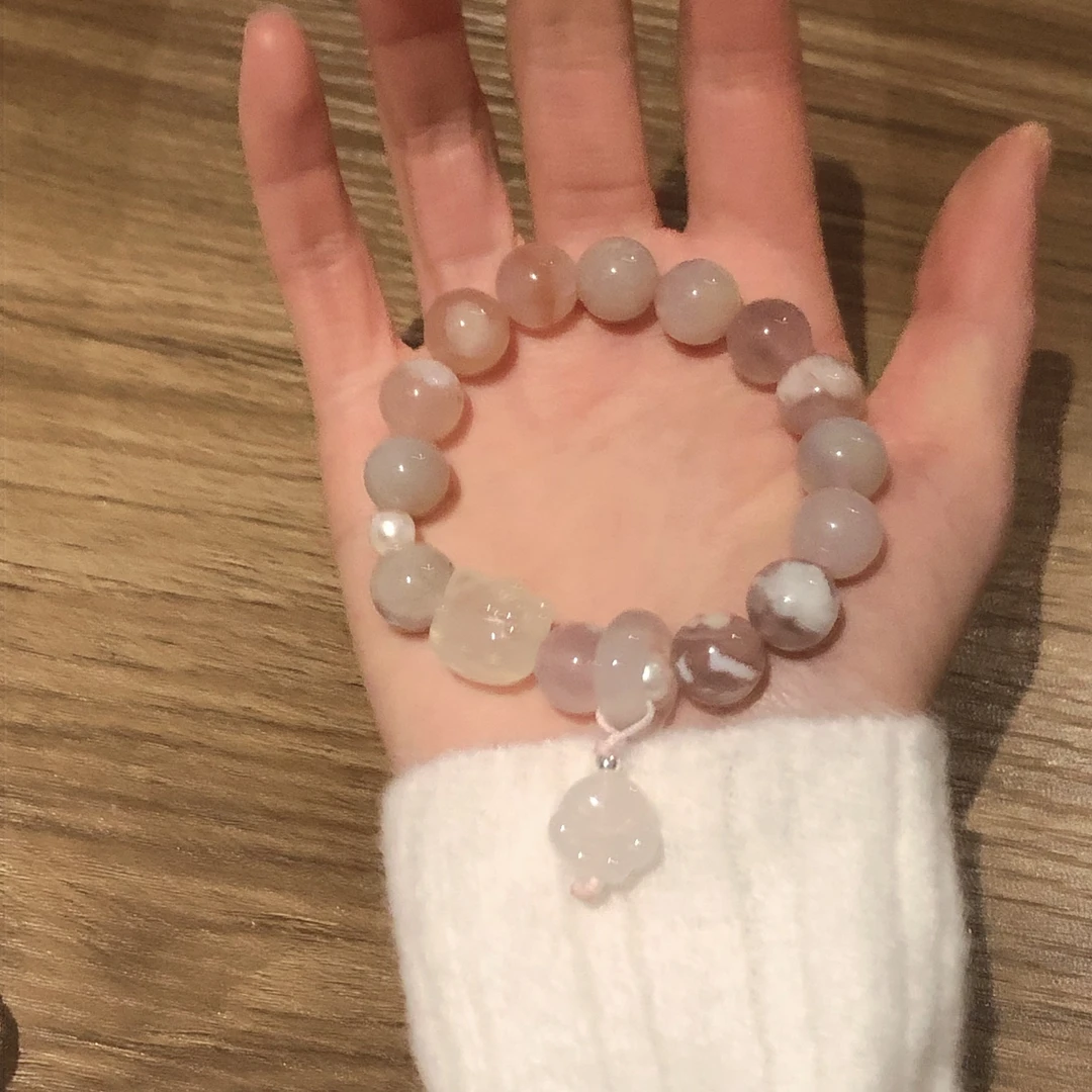 SG1552-［樱花玛瑙kitty猫猫］玉髓可爱卡通手串均有瑕多样性发