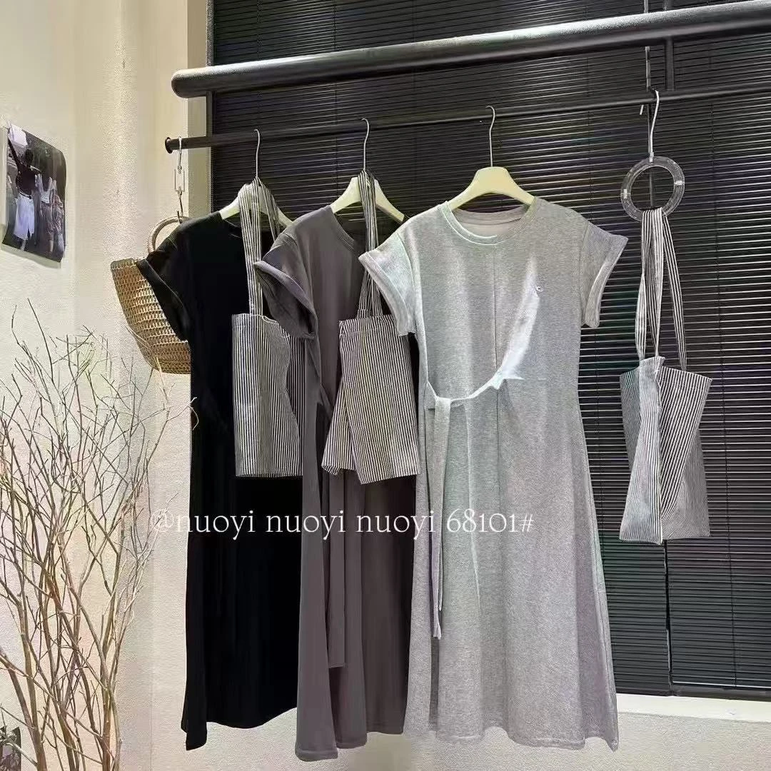 【可可家】侧系带设计显瘦连衣裙68101（面料带冰凉感）无口袋