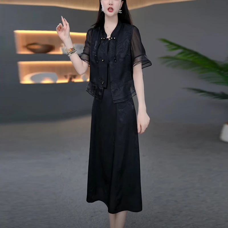 新中式国风气质裙子套装女2025新款爆款洋气收腰显瘦两件套连衣裙