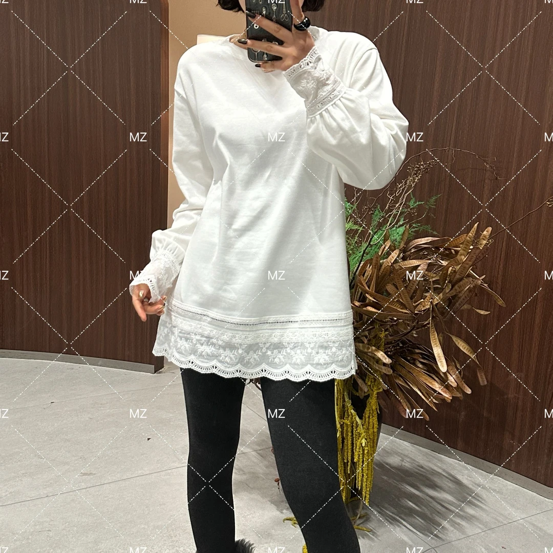 设计款蕾丝拼接长款加绒上衣A661