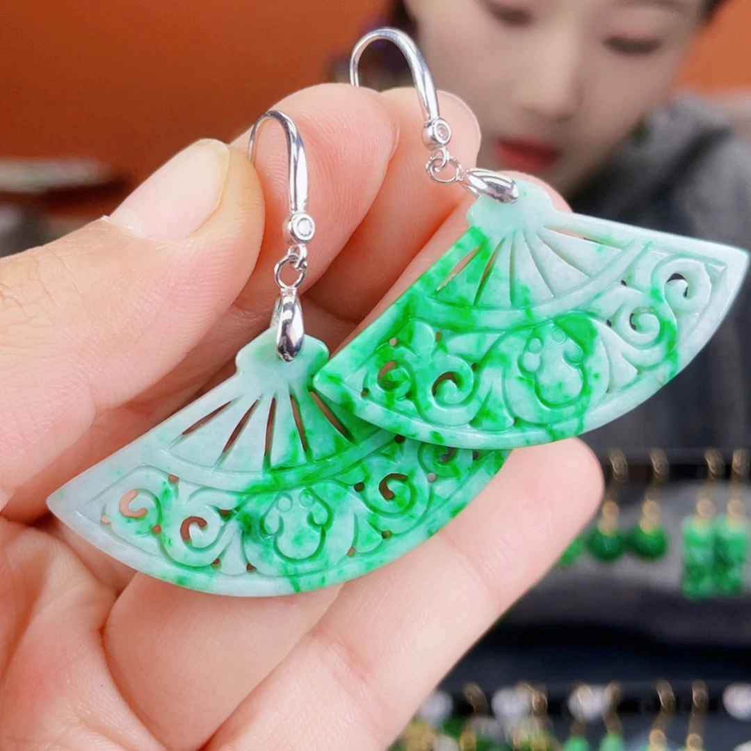 翡翠银S925镶嵌耳饰