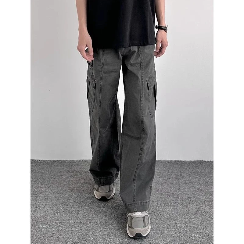 HMNStudio日系复古水洗做旧工装裤百搭宽松直筒阔腿syssr裤子