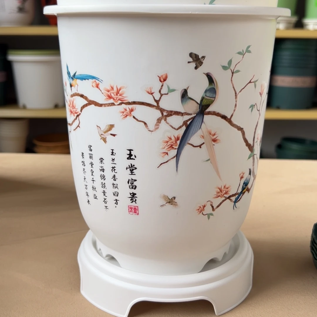 3个白180玉堂富贵兰花盆带托盘（口径17高20）