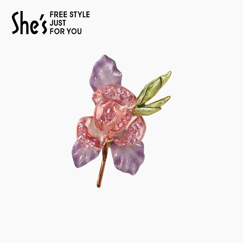 铜合金仿水晶胸针 shes莫奈印象璀璨树脂花朵胸针女气质胸花
