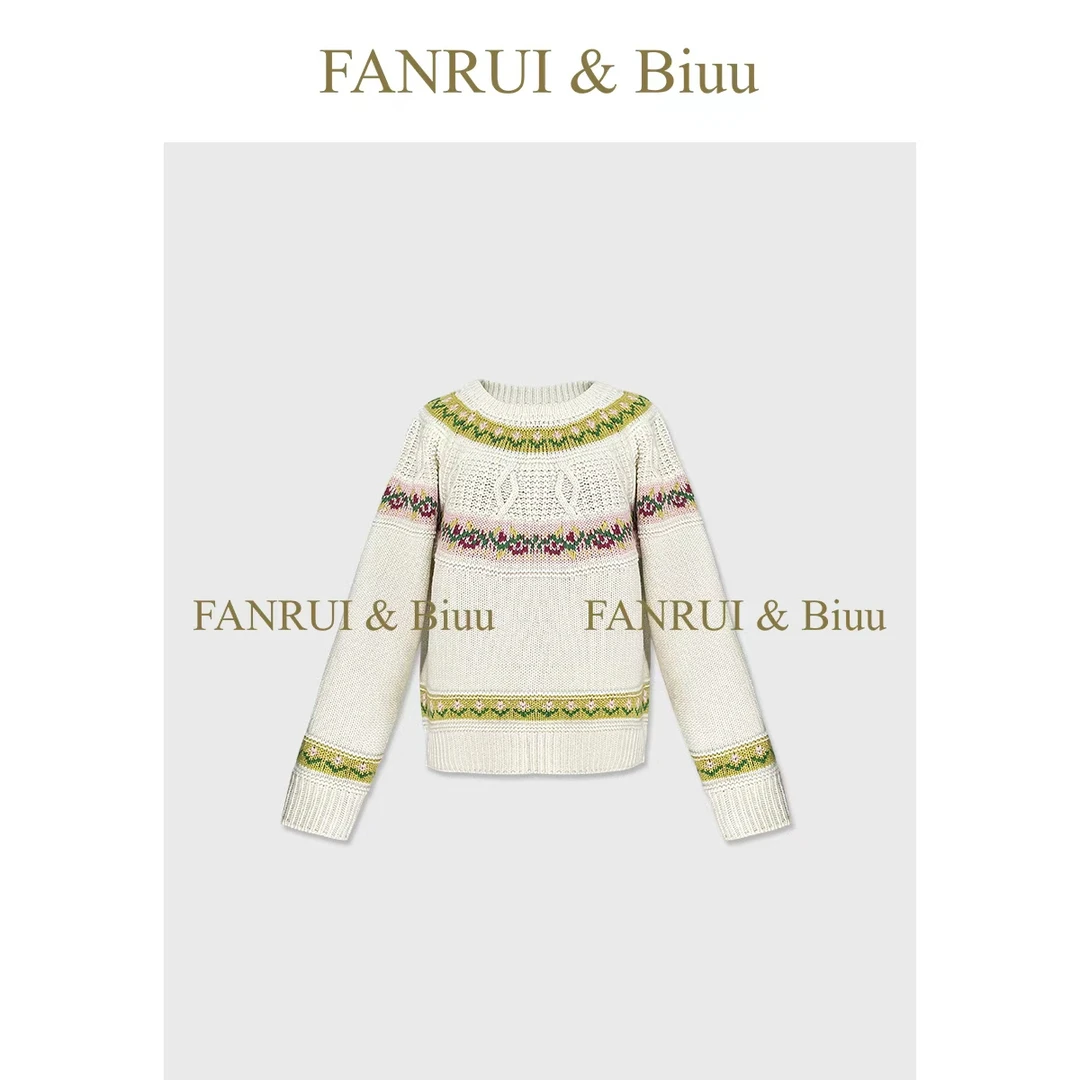 FANRUI/泛芮「锦时花叙」彩色提花复古时尚设计减龄针织毛衣B19898