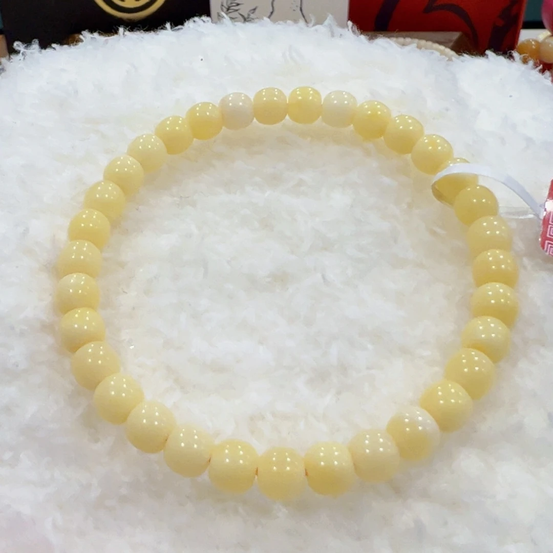 蜜蜡手链未镶嵌6m奶白微瑕