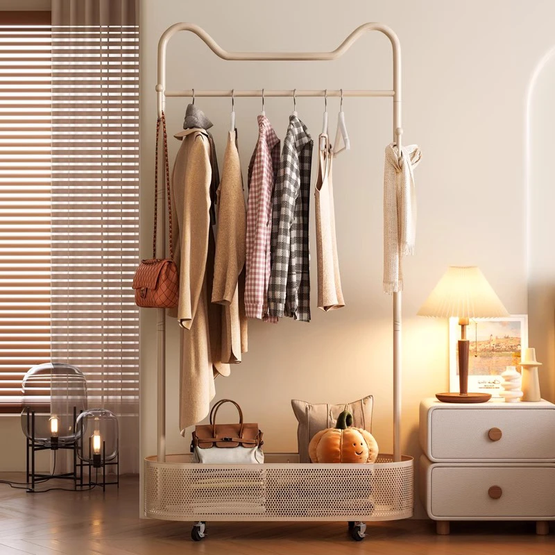日本奶油风衣架落地卧室脏衣篓挂衣架家用房间衣帽架收纳置物架