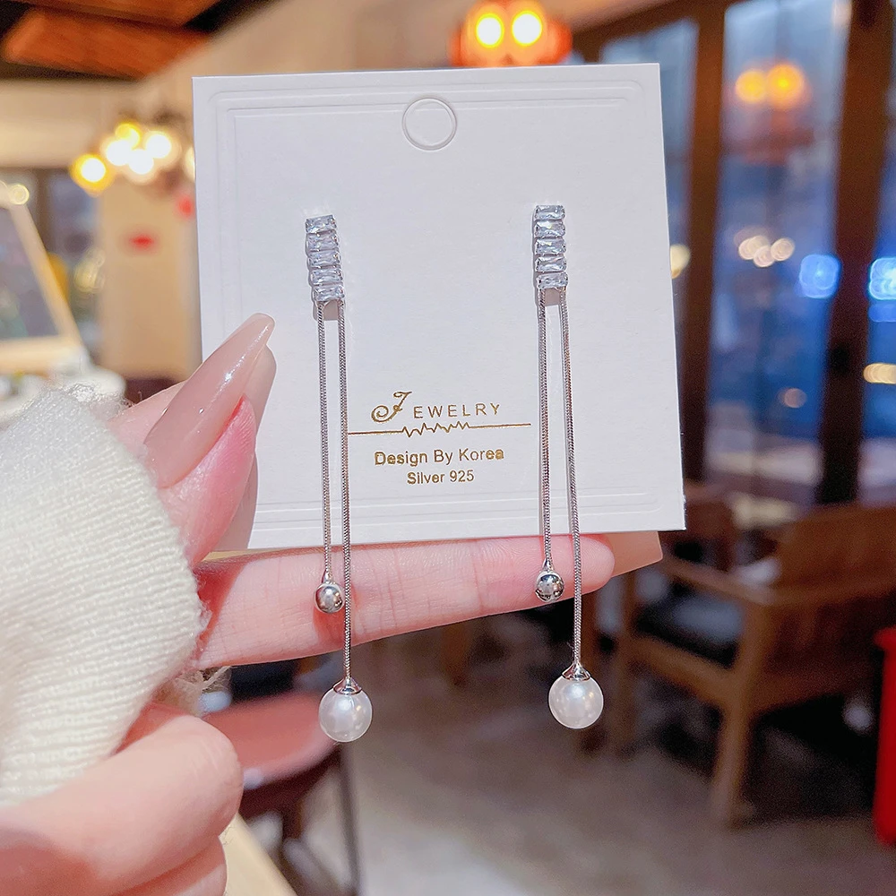 铜合金耳饰 长款流苏珍珠耳环女2025年新款潮轻奢小众高级感耳钉