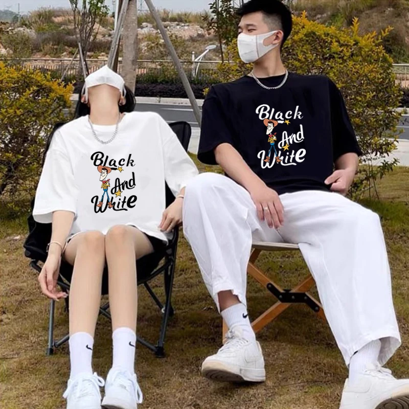 纯棉短袖T恤男女同款宽松大码上衣夏装情侣装卡通休闲百搭半截袖