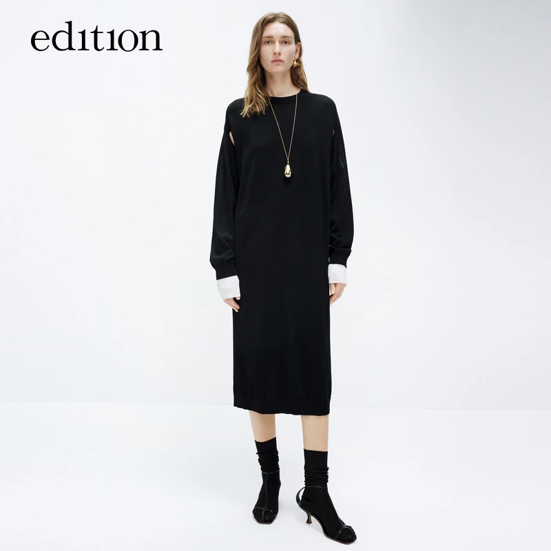 【赵老板专属】商场同款edition假两件破洞醋酸连衣裙#EBD1DRS023