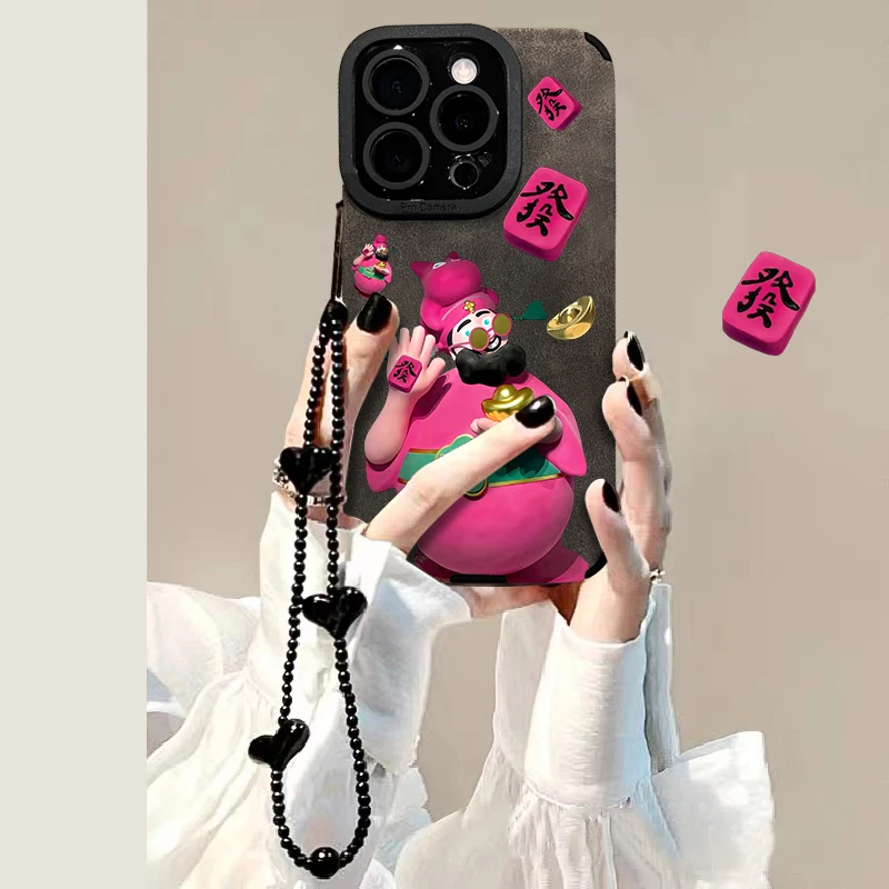 多巴胺财神适用苹果15华为vivo/oppo小米iPhone16pro翻毛皮手机壳