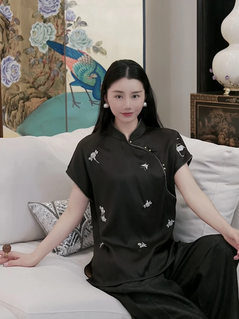 Betty Bairn【传承/木鱼蝶飞】重缎香云纱桑蚕丝上衣25B-BW281