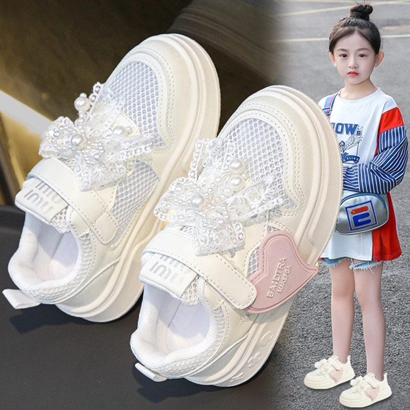 断码李宁联名环罗女童鞋子透气网面夏款2025新款儿童小白板鞋蝴蝶