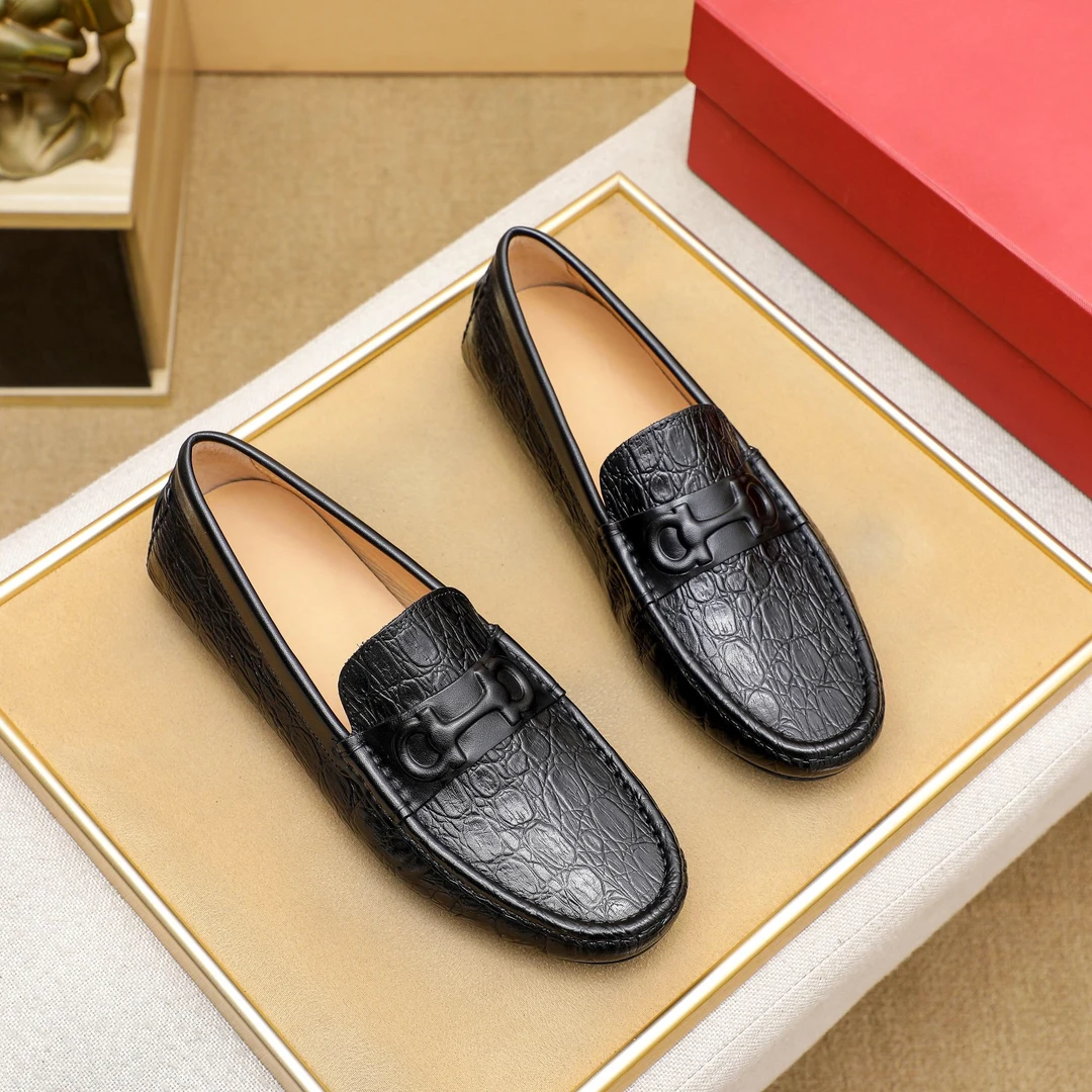 2025新款豆豆鞋头层牛皮压花百搭软底真皮时尚橡胶底耐磨乐福鞋