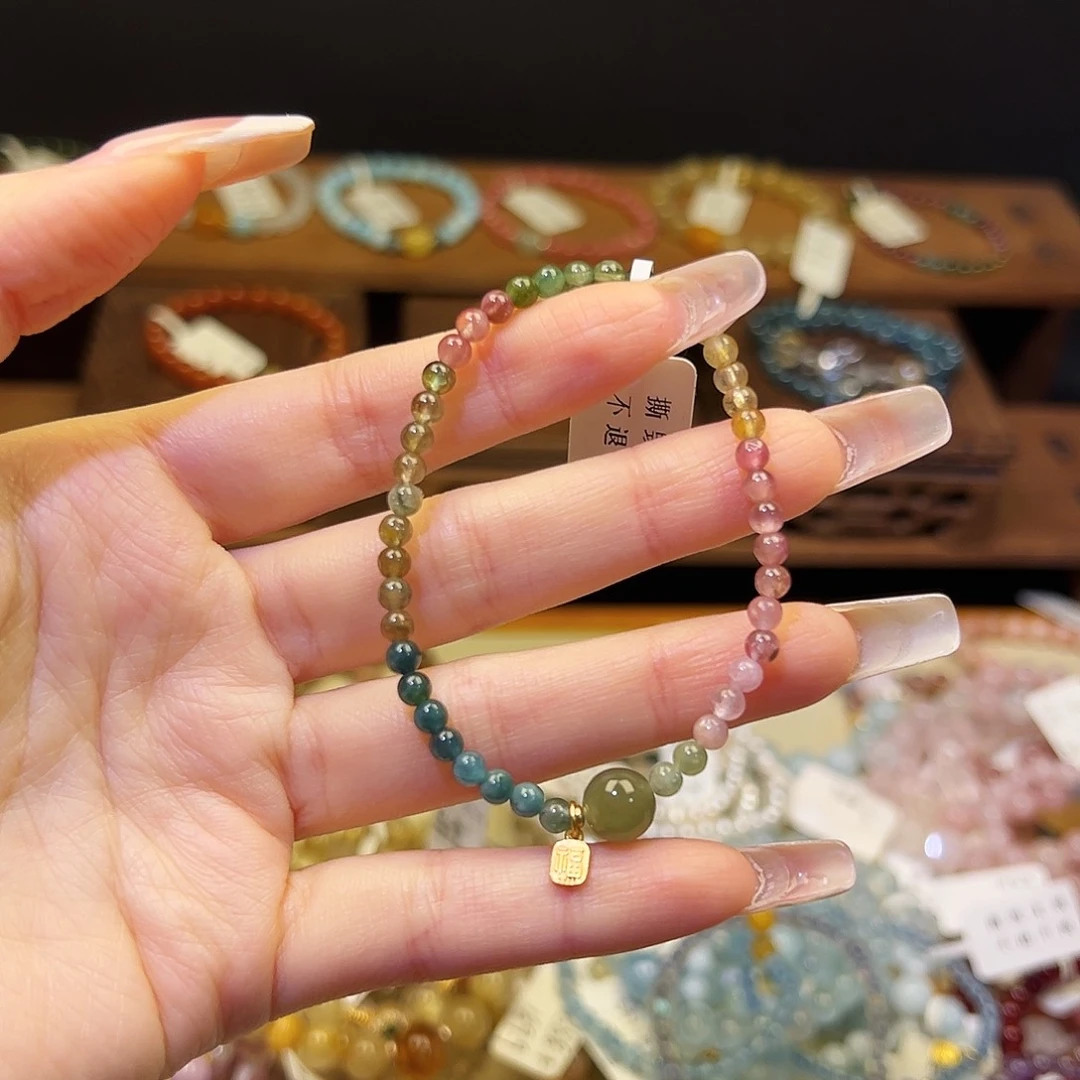 烟晶手链银S925镶嵌碧玺8020