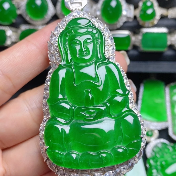翡翠银S925镶嵌挂件观音