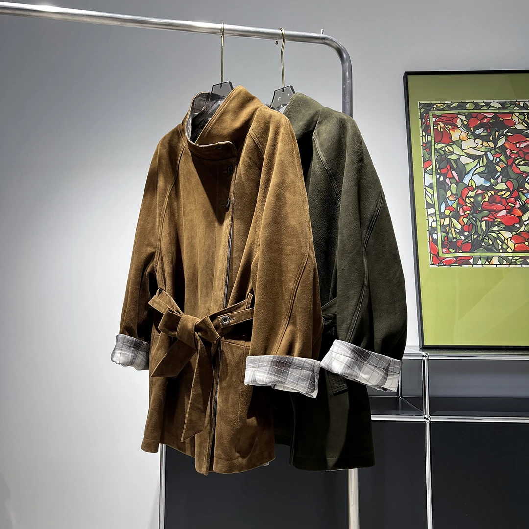 MSRM 进口混种羊/正绒雾面感老钱风中长款反绒真皮风衣外套 7670